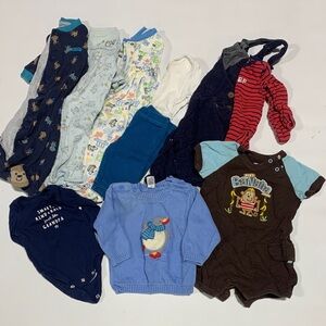 Baby Clothing‎ Bundle Lot Blue/ Brown Outfits Infant Boy Jammies 3-6 months 4279